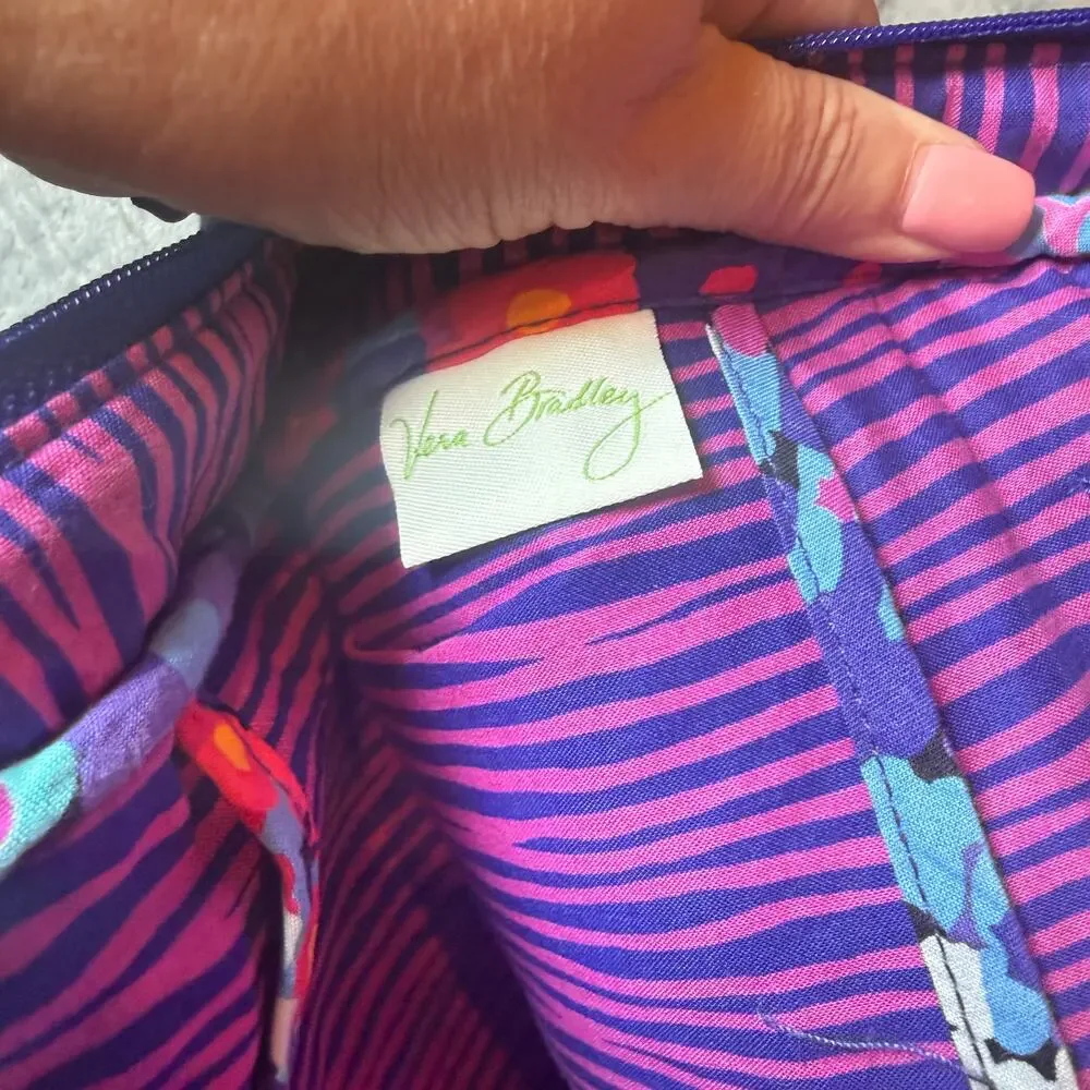 Vera Bradley Floral Quilted Satchel Purse Pink Purple Shoulder Bag Zip Top